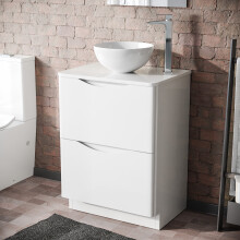 Merton White 600mm Bathroom Freestanding Vanity Unit With Round Ceramic Basin
