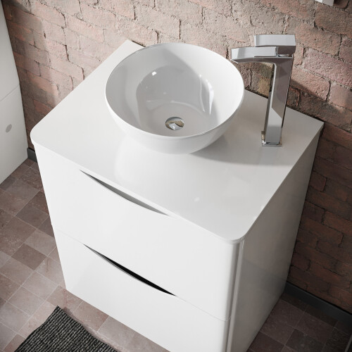 NES Home Merton White 600mm Bathroom Freestanding Vanity Unit With Round Ceramic Basin 1