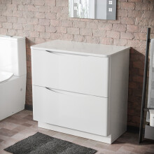 800mm Gloss White 2 Drawer Work Top Freestanding Vanity Unit Bathroom | Merton
