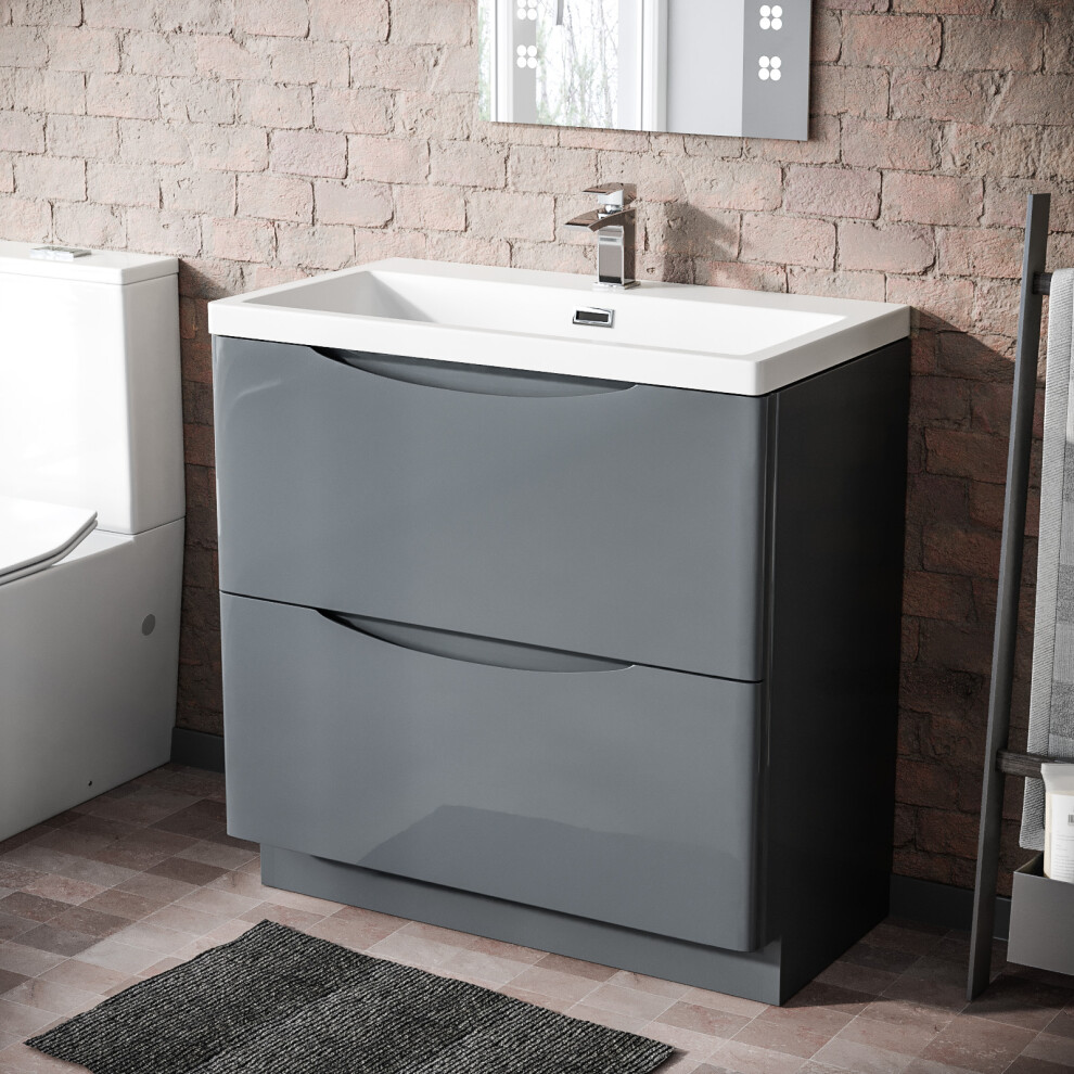 Nes Home Merton Modern 800Mm Grey Floorstanding Basin Vanity Unit
