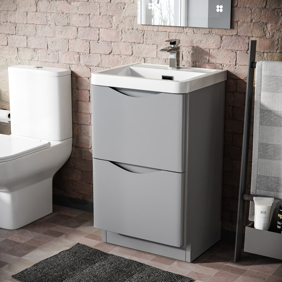 500mm Matte Grey 2 Drawer Freestanding Vanity Basin Cabinet Bathroom | Merton