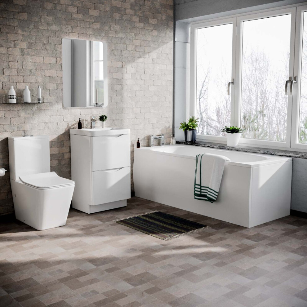Merton White 1700mm Bath, 600mm Vanity Basin Unit & Toilet