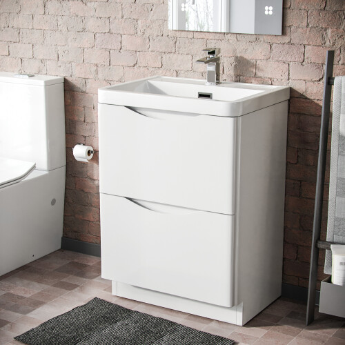 NES Home Nes Home 600mm White Basin Vanity Unit 2 Drawer Bathroom Storage Cabinet