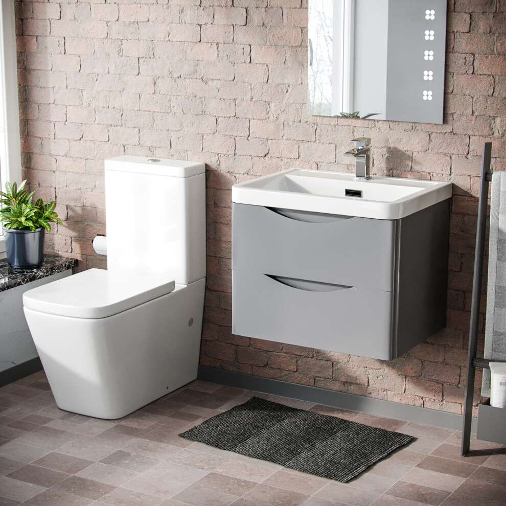 Merton 600 Wall Hung Grey Vanity Basin & Rimless Close Coupled Toilet