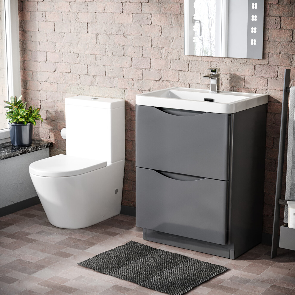 600mm Light Grey Basin Sink Vanity and Rimless Close Coupled Toilet | Merton