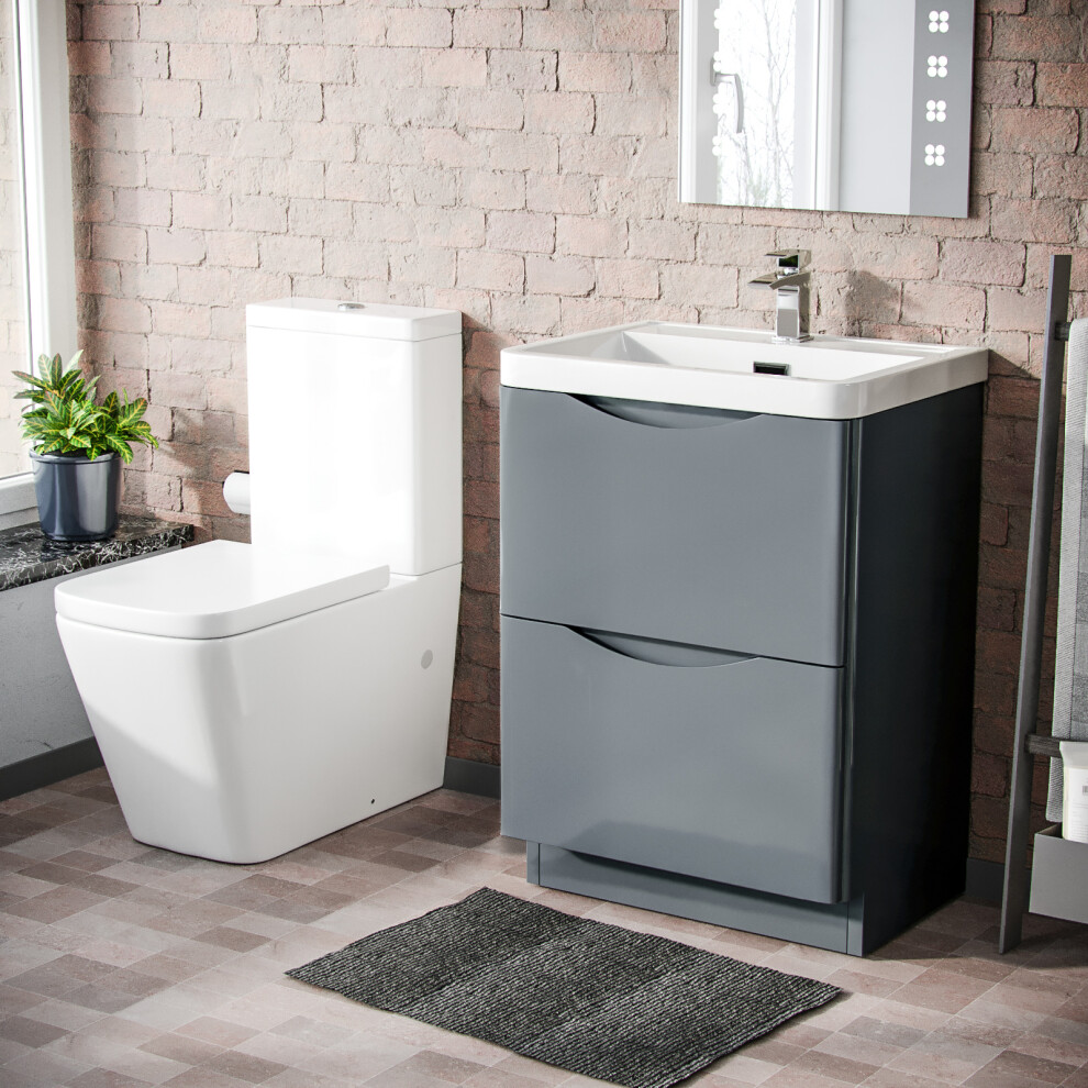 Merton 600mm Grey Freestanding Vanity Basin Unit & Rimless Close Coupled Toilet