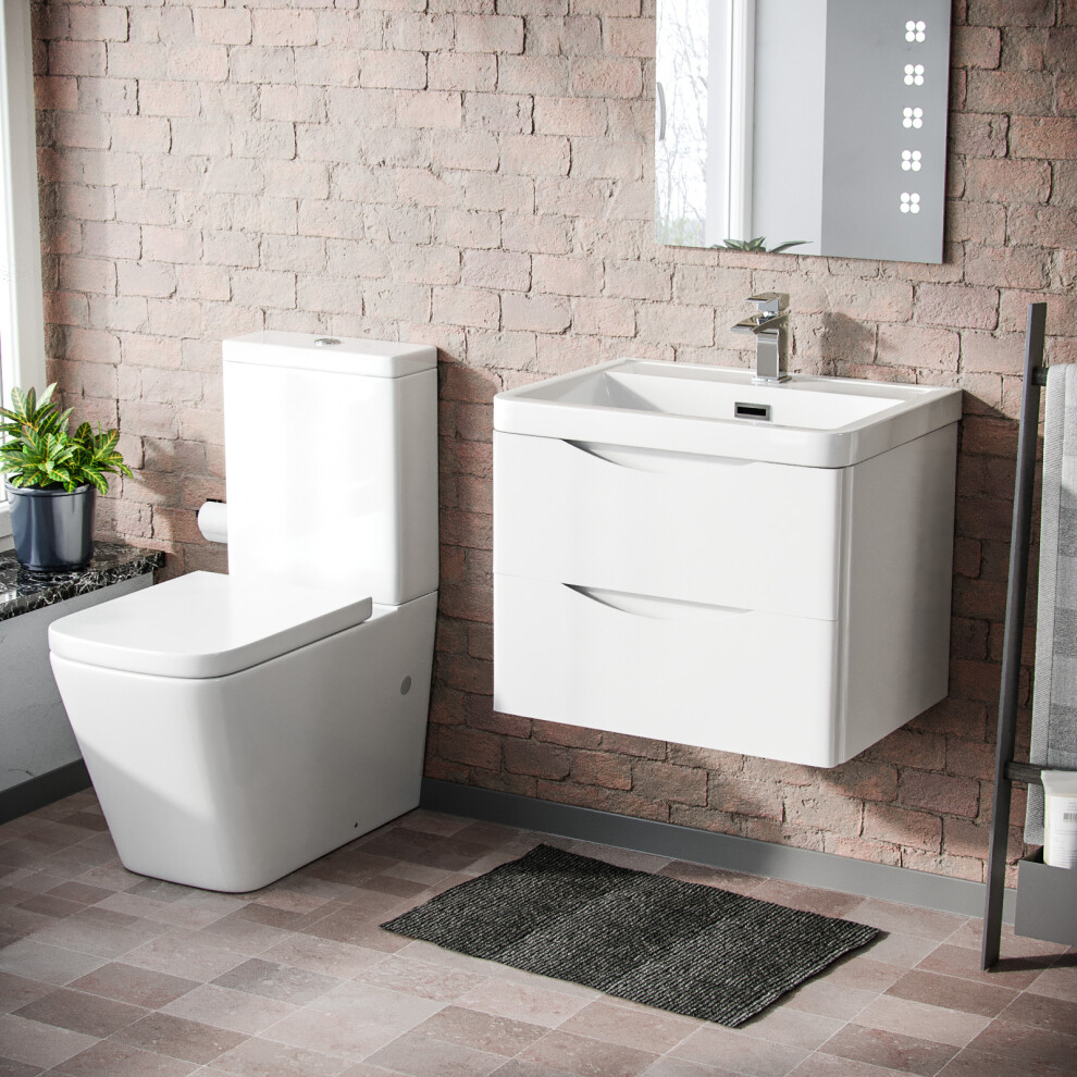 Merton 600 Wall Hung Gloss White Vanity Basin & Rimless Close Coupled Toilet