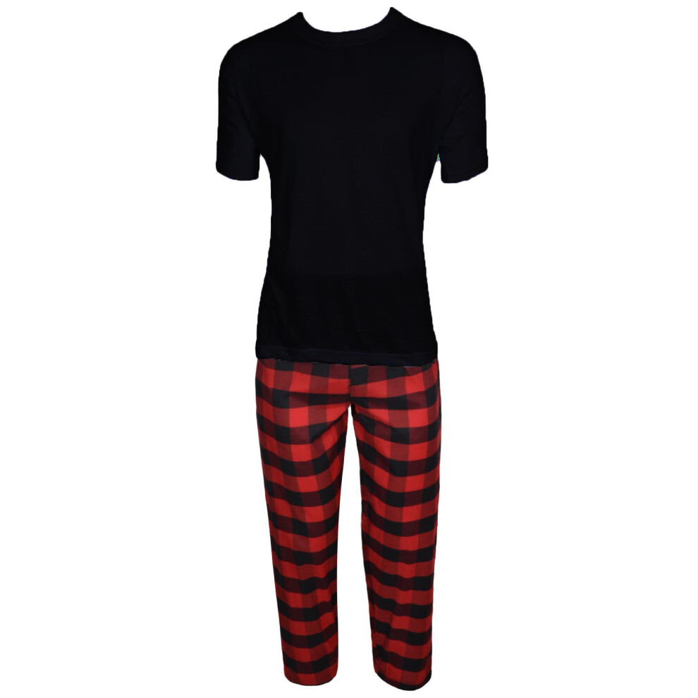 (Red Black - Short Sleeve Top Pajama Set, S) Men Pyjama Set ShortSleeve Tshirt Casual Nightwear