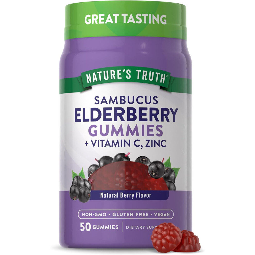 Nature's Truth Vitamins Nature's Truth Sambucus Black Elderberry Berry Flavor 50 Vegan Gummies