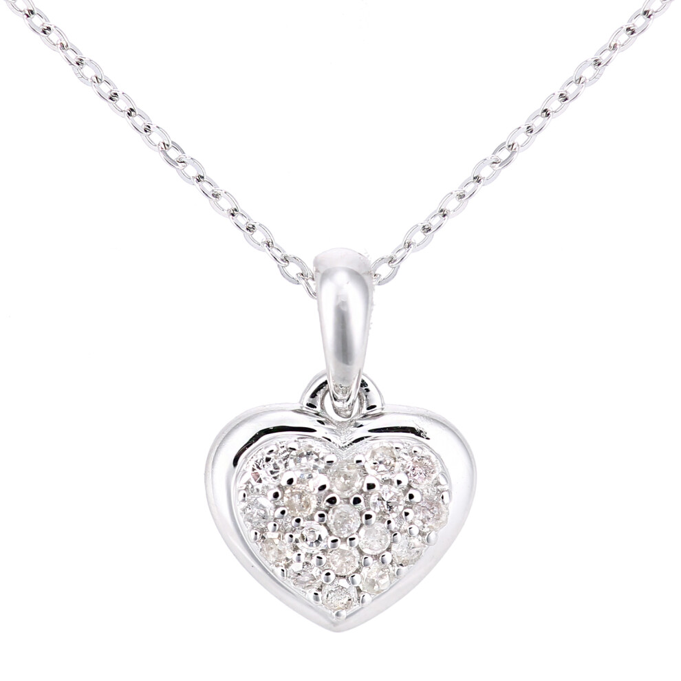 Jewelco London 9ct White Gold Round 10pts Diamond Heart Pendant Necklace 18 inch 46cm - PP0AXL5923W