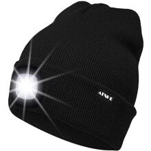 (Black) Lighted Beanie Cap Rechargeable Running Hat Ultra Bright 4 Led Waterproof Headlamp