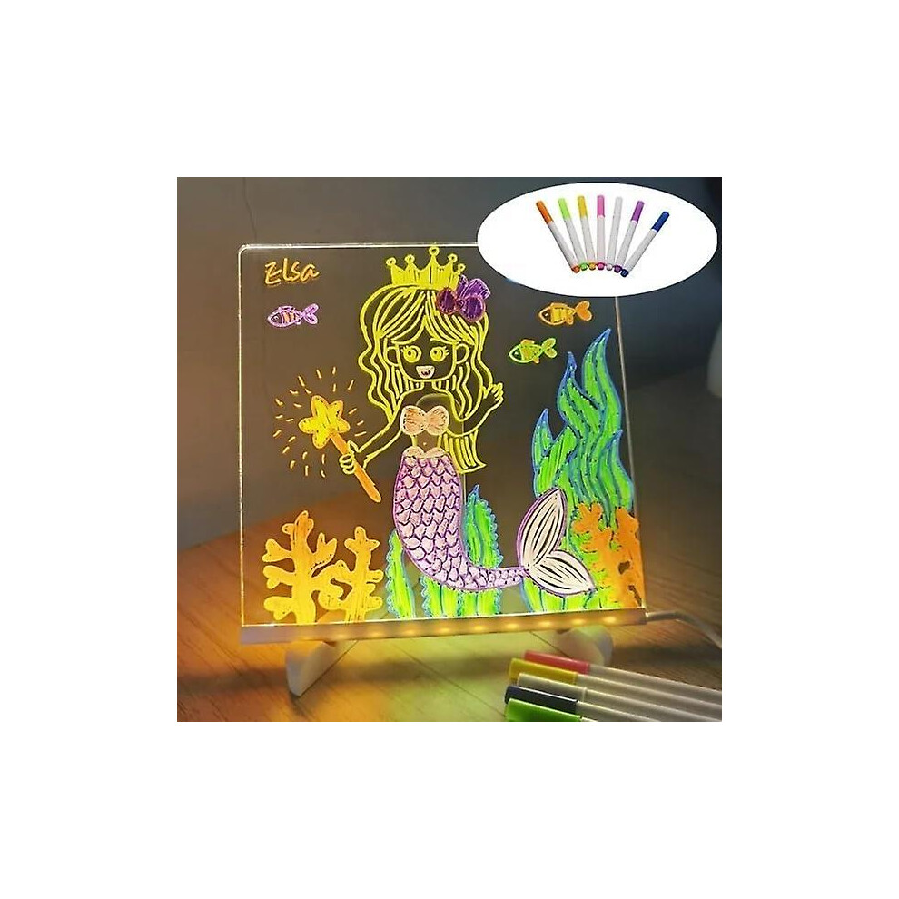(L - 30x20CM) Led Note Board With 7 Colors Pen, Glowing Acrylic Dry Erase Board With Led Light