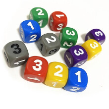 (MULTI) 10 Pieces Number 1 2 3 1 2 3 D6 14mm Acrylic Dice 6-sides Dices For Board Game Cubes 6 Colors Shry