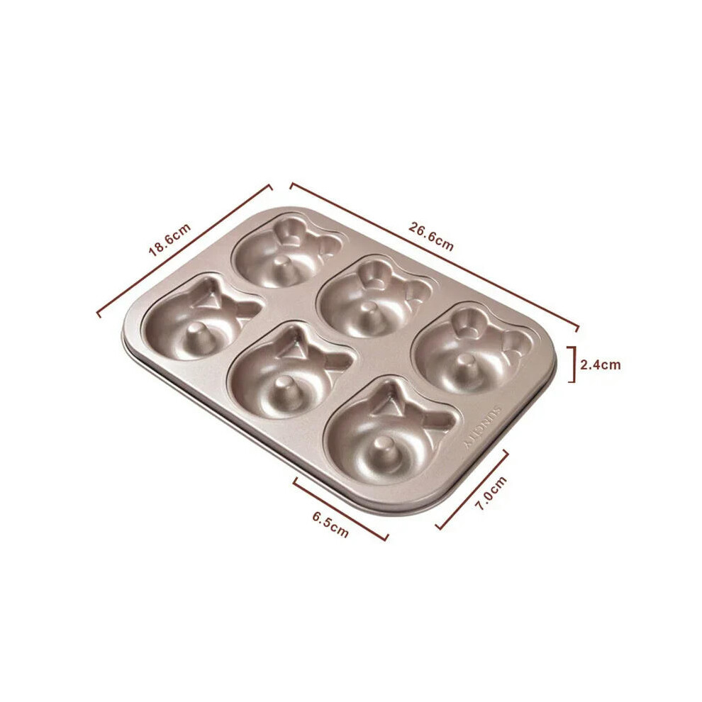 (Donuts Set B) 6cup Donut Cartoon Bear Baking Tools with Chocolate Cake Baking Tray, Non-Stick Cake Pan Madeleine Mold, Mini Donut Muffin Pan
