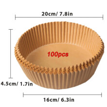 (Brown 100Pcs-16cm) 50/100Pcs Air Fryer Disposable Paper Non-Stick Airfryer Baking Papers Round Air-Fryer Paper Liners Paper Kitchen Accessories
