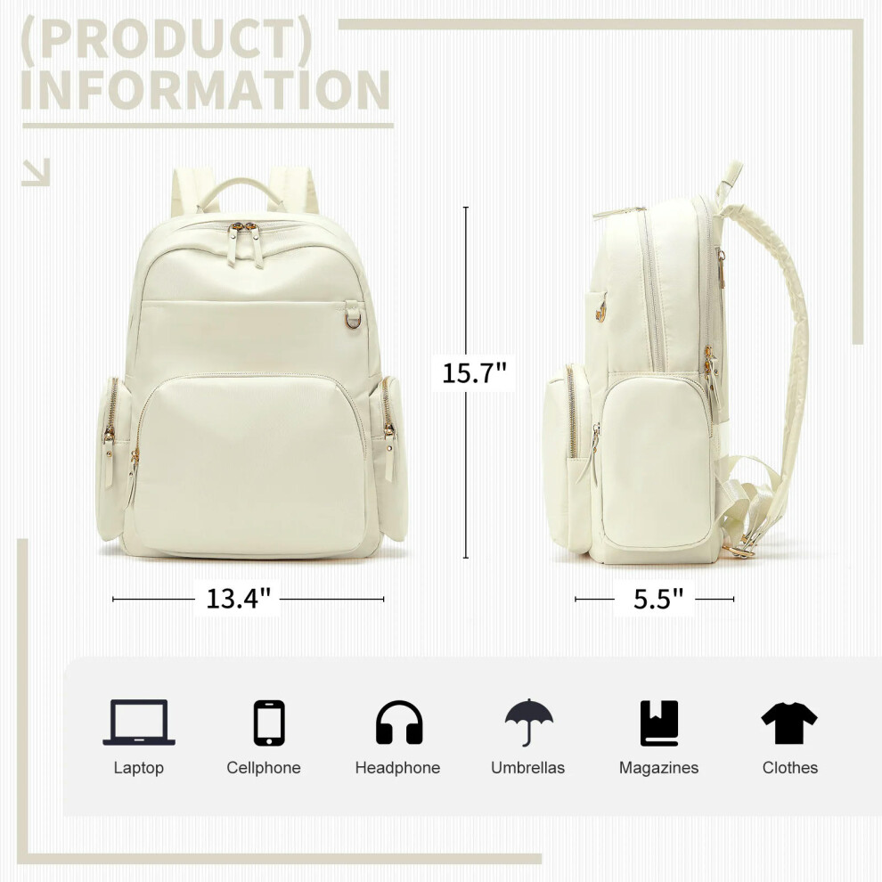 (BEIGE) Laptop Backpack Purse for Women, 14 Inch Womens Work Bags, Anti-Theft Business Computer Laptop Bag Travel Backpack