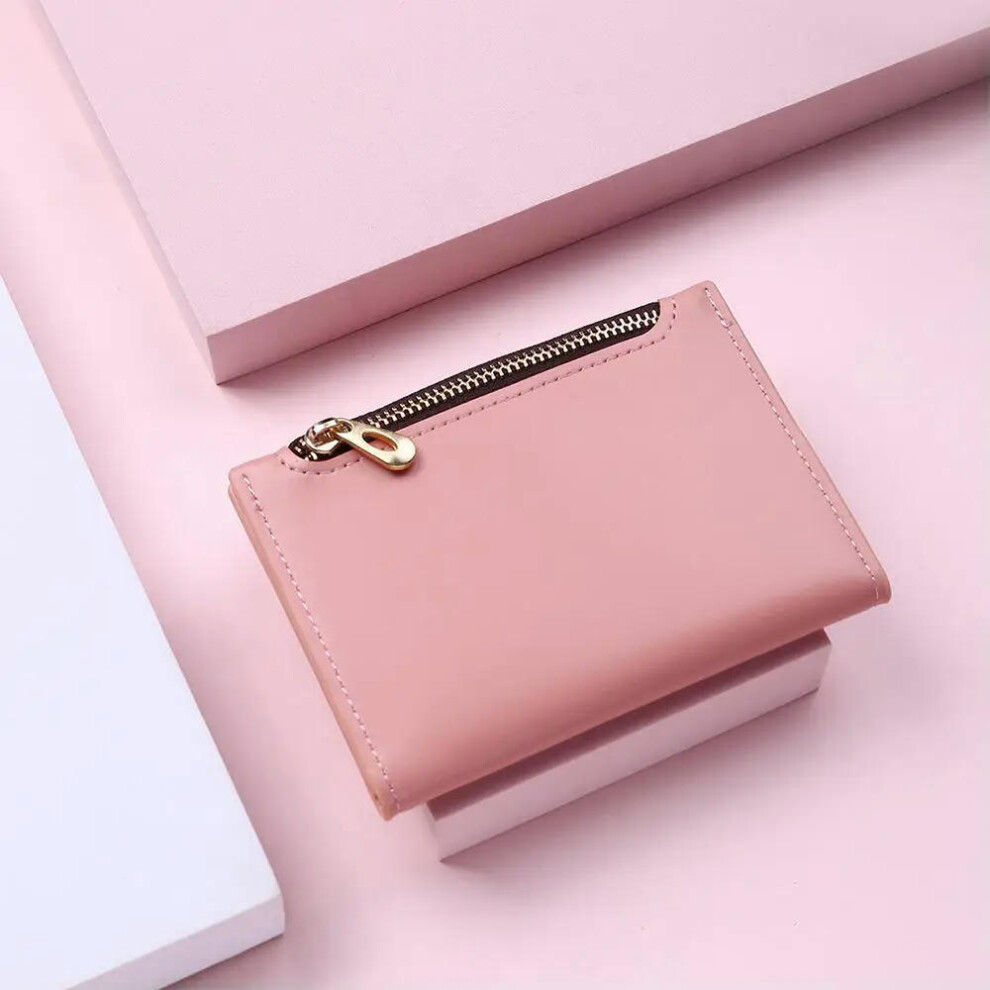 (Pink 2) Women Wallets PU Leather Female Purse Mini Hasp Solid Multi-Cards Holder Coin Short Wallets Slim Small Wallet Zipper Hasp 2024