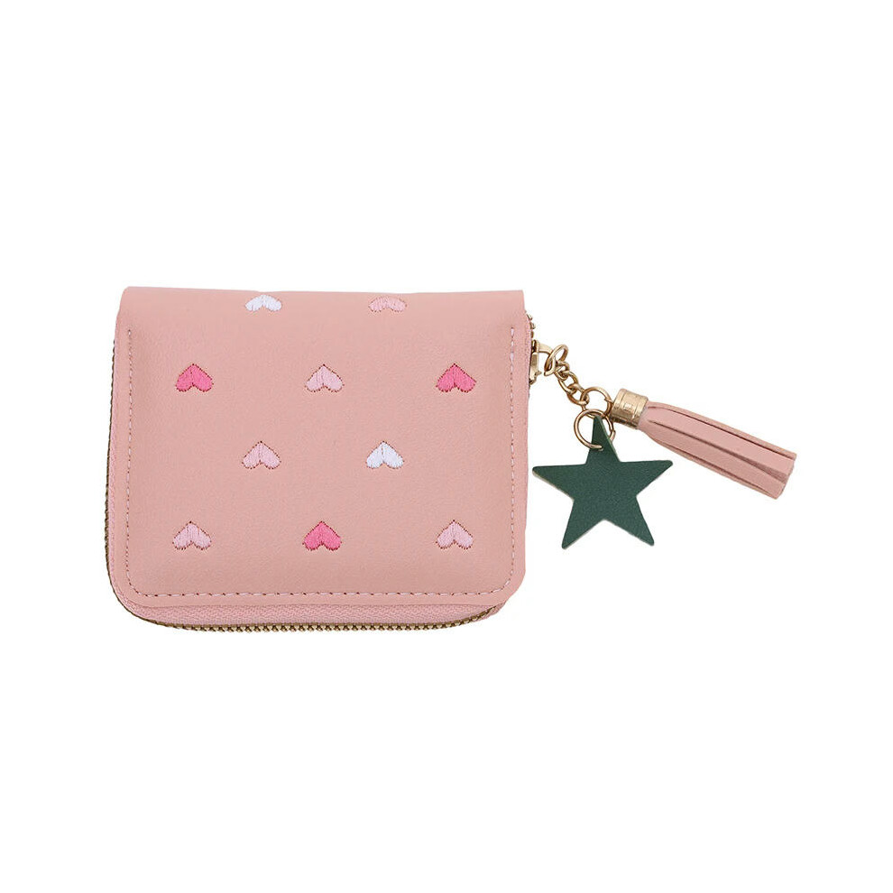 (Pink) Women's Wallet Cute Tiny Heart Pattern PU Leather Card Bag For Ladies Short Wallet Small Change Wallet 2024