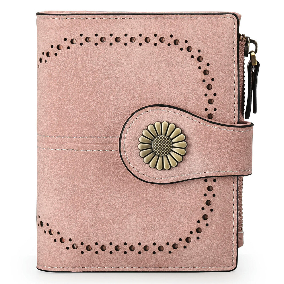 (Pink) SENDEFN RFID Blocking Genuine Leather Womens Wallet Frosted Cowhide Coin Purse Credit Card Holder Luxury Brand Wallets for Women