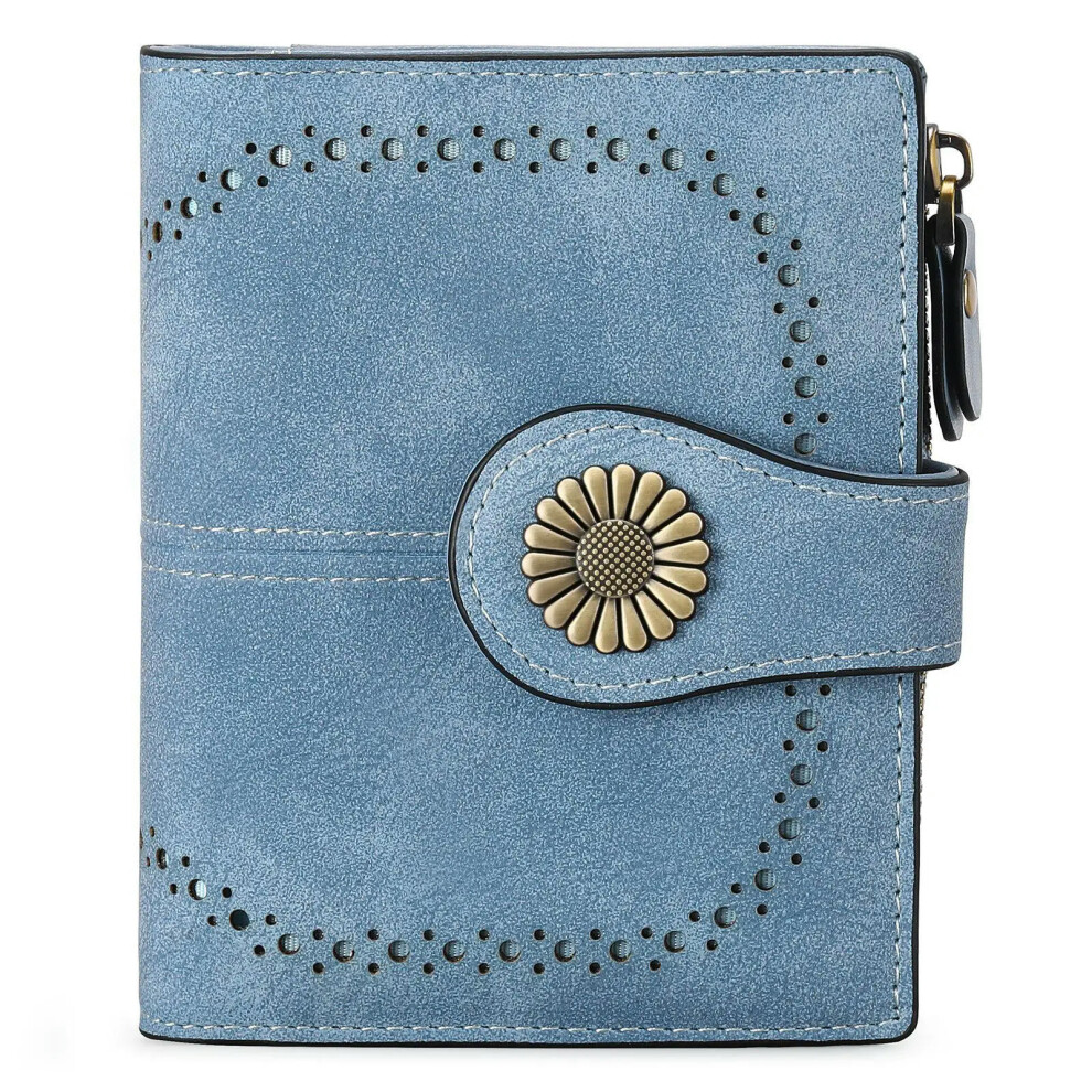 (Denim blue) SENDEFN RFID Blocking Genuine Leather Womens Wallet Frosted Cowhide Coin Purse Credit Card Holder Luxury Brand Wallets for Women