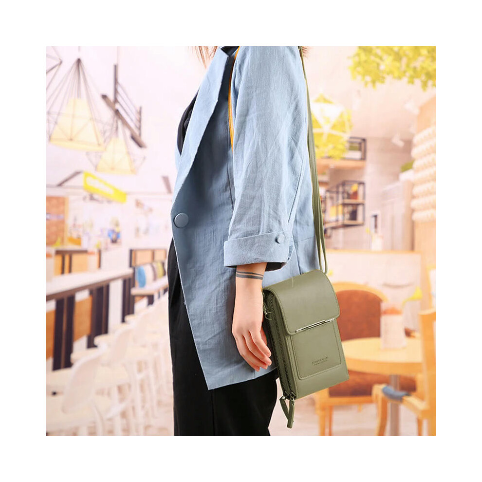 (Green) Ladies Touch Screen Cell Phone Purse Smartphone Wallet PU Leather Shoulder Strap Handbag Women Bag Fashion mobile wallet 2024