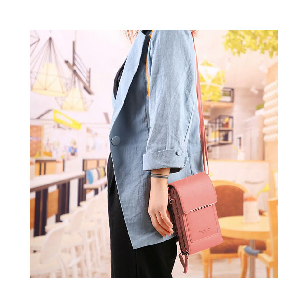 (Pink) Ladies Touch Screen Cell Phone Purse Smartphone Wallet PU Leather Shoulder Strap Handbag Women Bag Fashion mobile wallet 2024