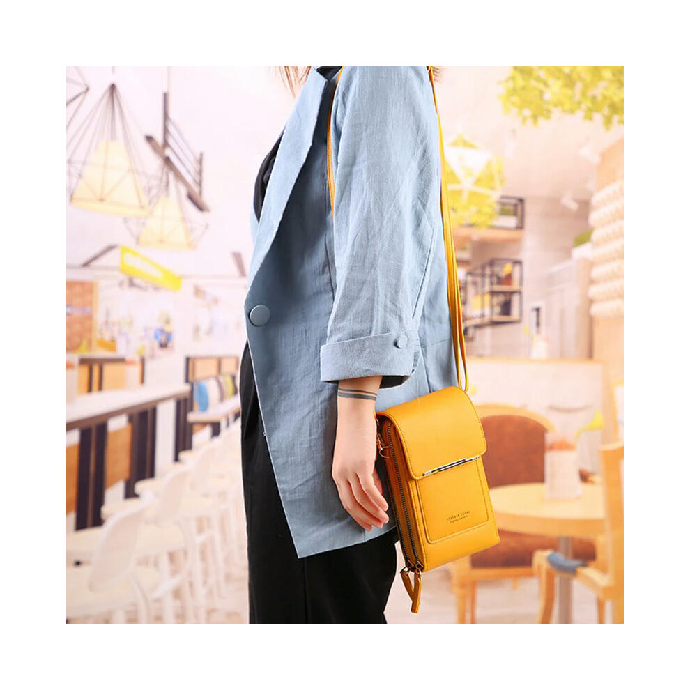 (Yellow) Ladies Touch Screen Cell Phone Purse Smartphone Wallet PU Leather Shoulder Strap Handbag Women Bag Fashion mobile wallet 2024