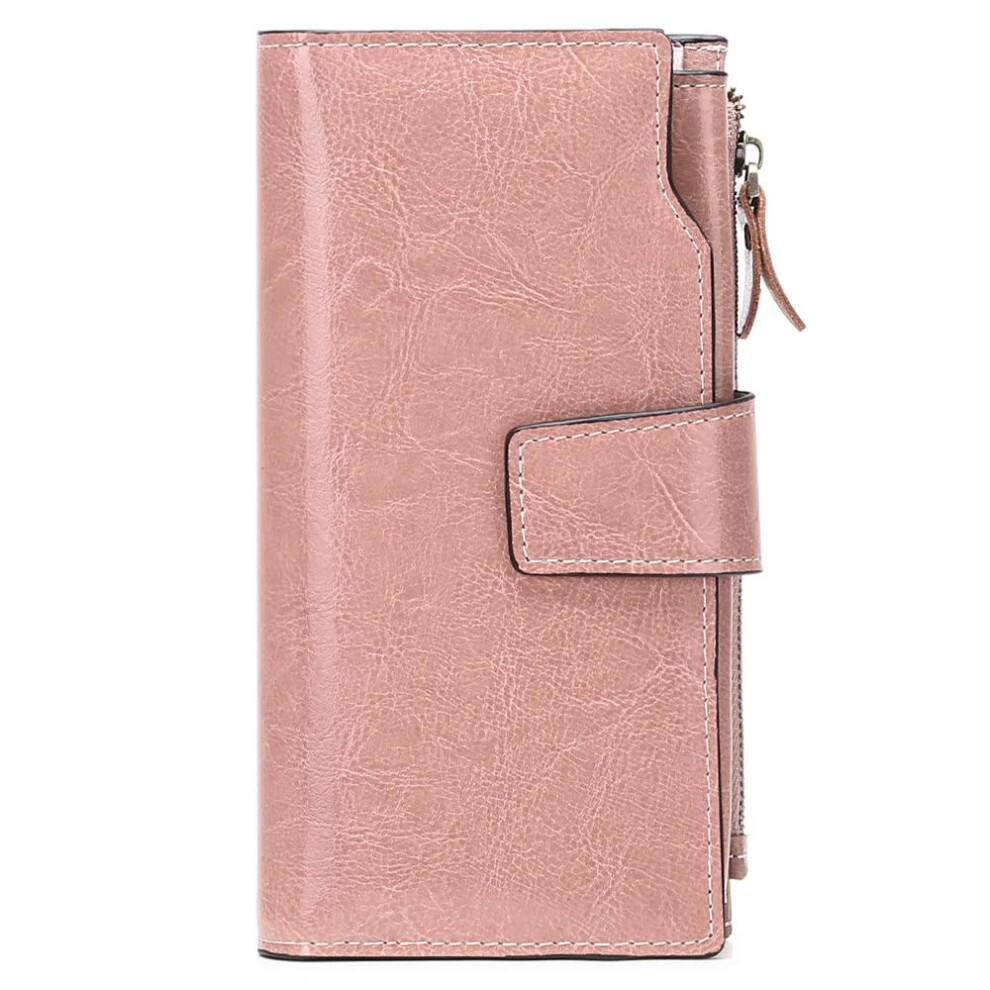 (Pink) 2024 New Rfid Long Women Wallets Clutch Zipper Coin Pocket Female Print Wallet Quality Card Holder Genuine Leather Women Purse