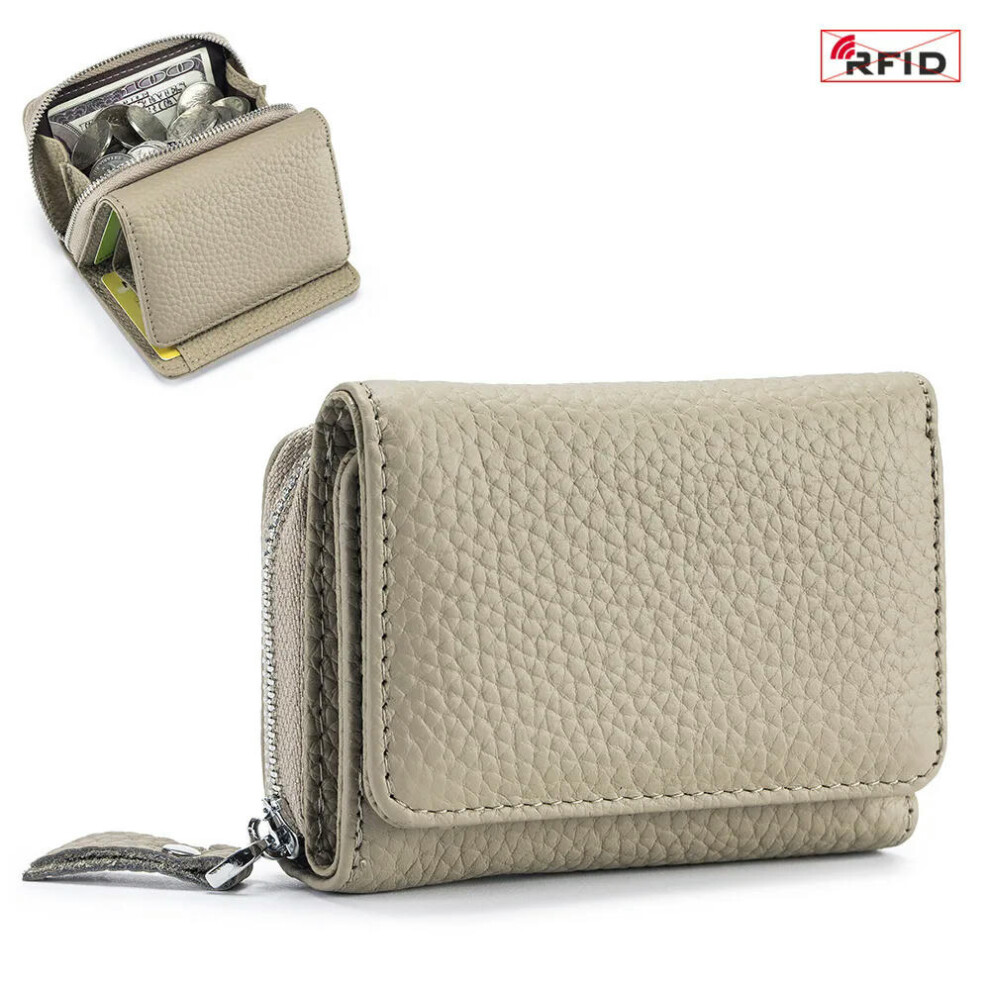 (elephant gray) 2024 New Women's Short Mini Wallet Coin Purse RFID Blocking Trifold Button Short Purse Ladies Genuine Leather Card Holder Wallet