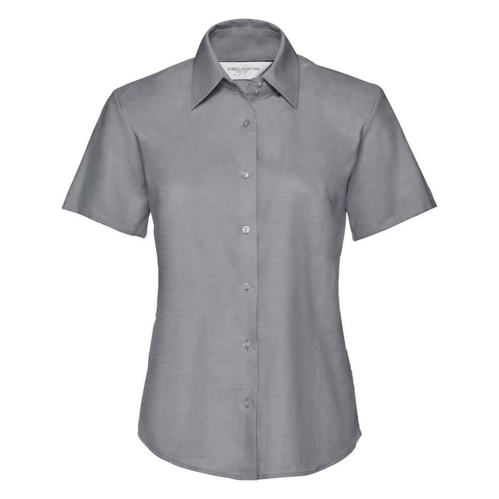 (6XL, Silver Grey) Russell Collection Ladies/Womens Short Sleeve Easy Care Oxford Shirt