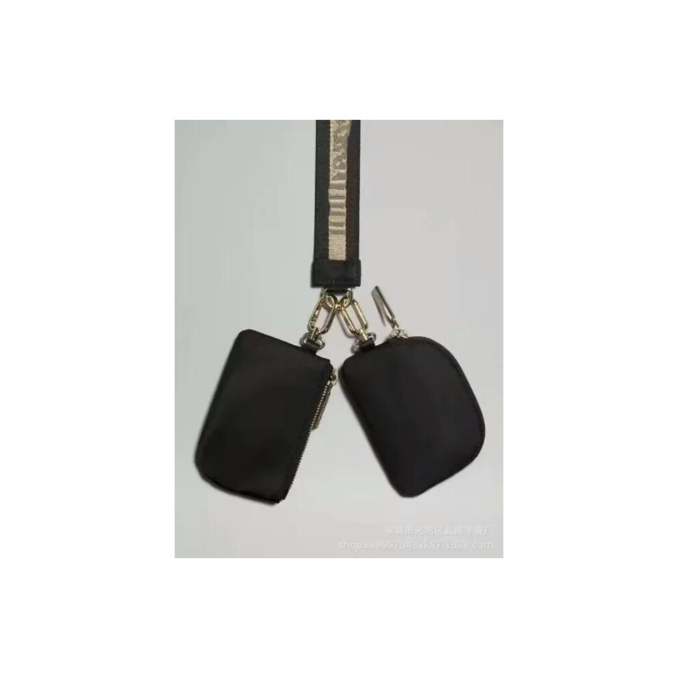 (Black Gold) 2024 New Mini Zip Around Wristlet Wallet for Women Dual Pouch Wristlet Portable Wristlet bag Coin Pock