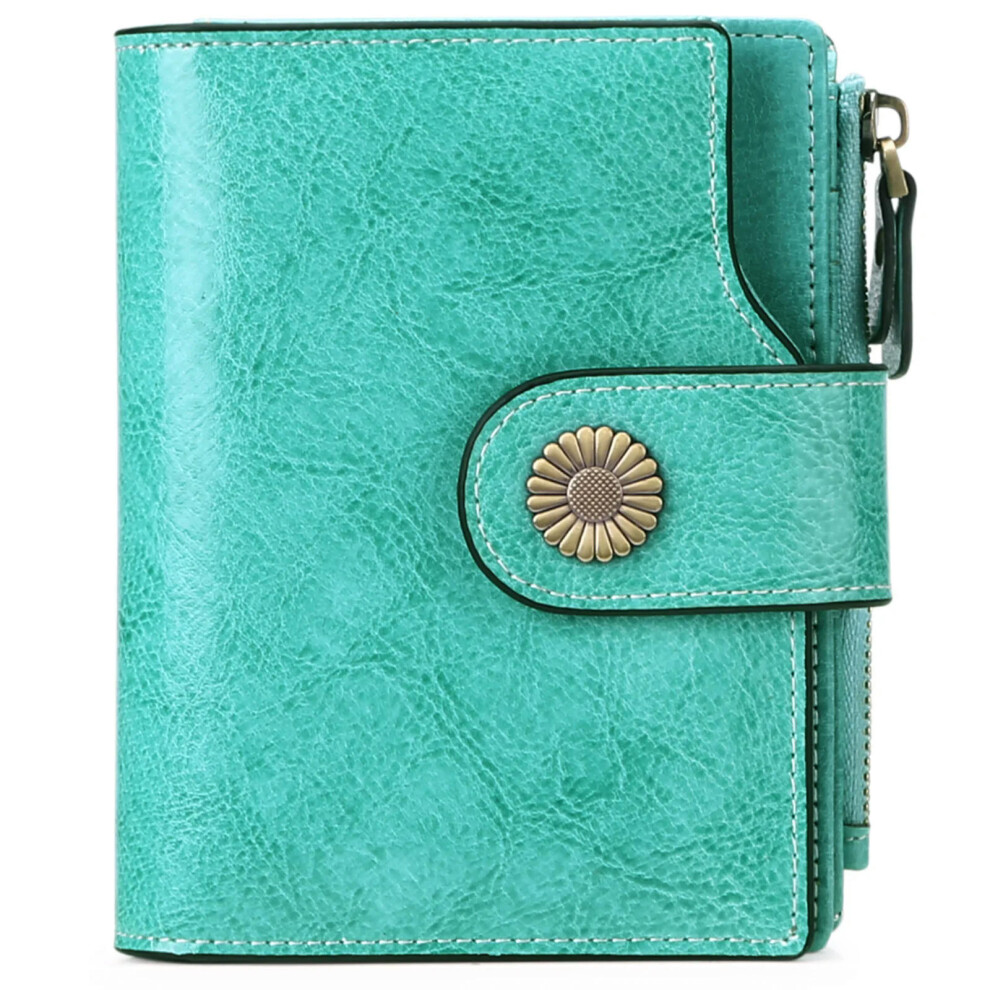 (Imperial green) SENDEFN Brand Fashion Women Wallet Genuine Leather RFID Protection Wallets With Zipper Girl Coin Purse Fold Card Holder Wallet