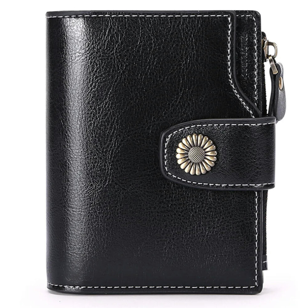 (Black 1) SENDEFN Brand Fashion Women Wallet Genuine Leather RFID Protection Wallets With Zipper Girl Coin Purse Fold Card Holder Wallet