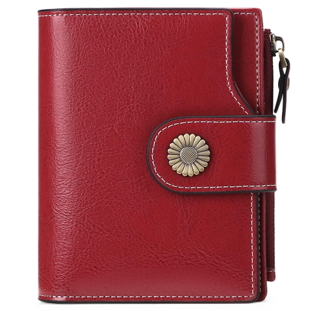 (Big Red) SENDEFN Brand Fashion Women Wallet Genuine Leather RFID Protection Wallets With Zipper Girl Coin Purse Fold Card Holder Wallet