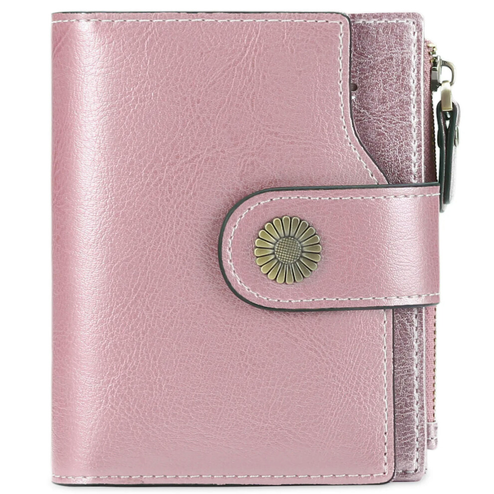 (Light purple) SENDEFN Brand Fashion Women Wallet Genuine Leather RFID Protection Wallets With Zipper Girl Coin Purse Fold Card Holder Wallet