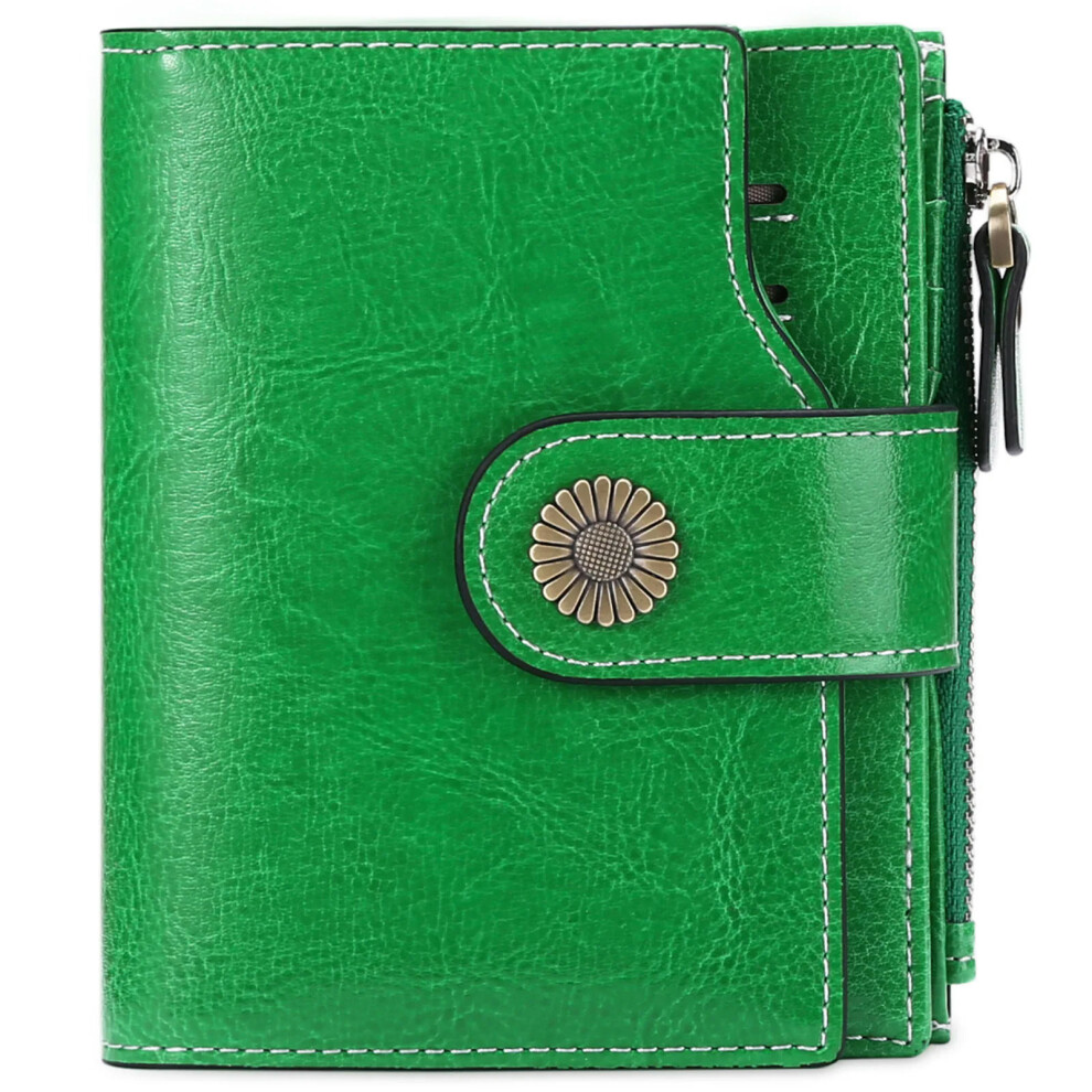 (Fruit green) SENDEFN Brand Fashion Women Wallet Genuine Leather RFID Protection Wallets With Zipper Girl Coin Purse Fold Card Holder Wallet