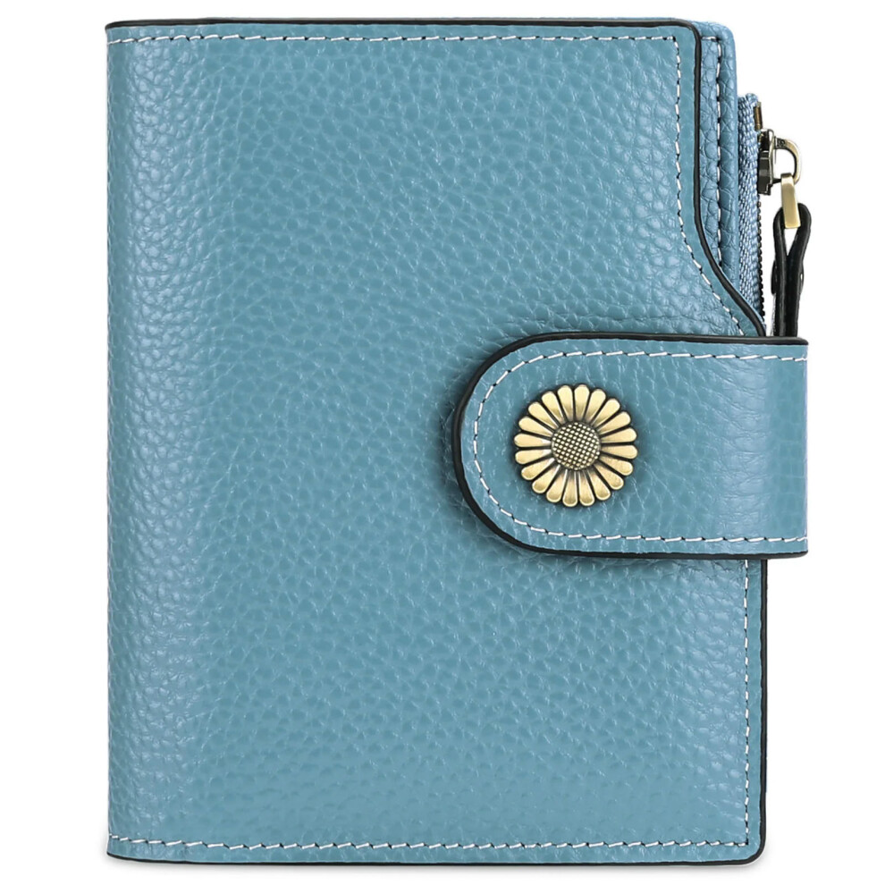 (Light blue 1) SENDEFN Brand Fashion Women Wallet Genuine Leather RFID Protection Wallets With Zipper Girl Coin Purse Fold Card Holder Wallet