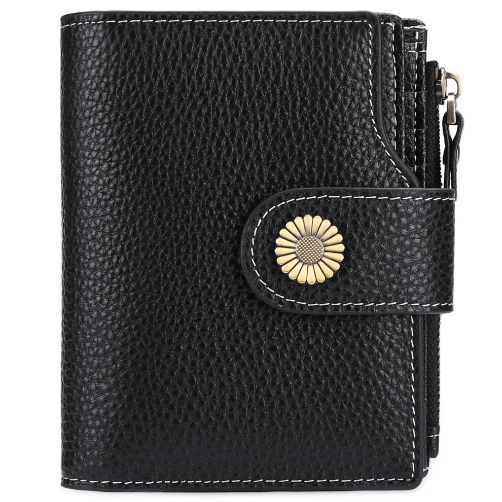 (Black 2) SENDEFN Brand Fashion Women Wallet Genuine Leather RFID Protection Wallets With Zipper Girl Coin Purse Fold Card Holder Wallet