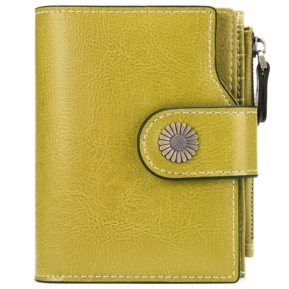 (Lemon yellow) SENDEFN Brand Fashion Women Wallet Genuine Leather RFID Protection Wallets With Zipper Girl Coin Purse Fold Card Holder Wallet