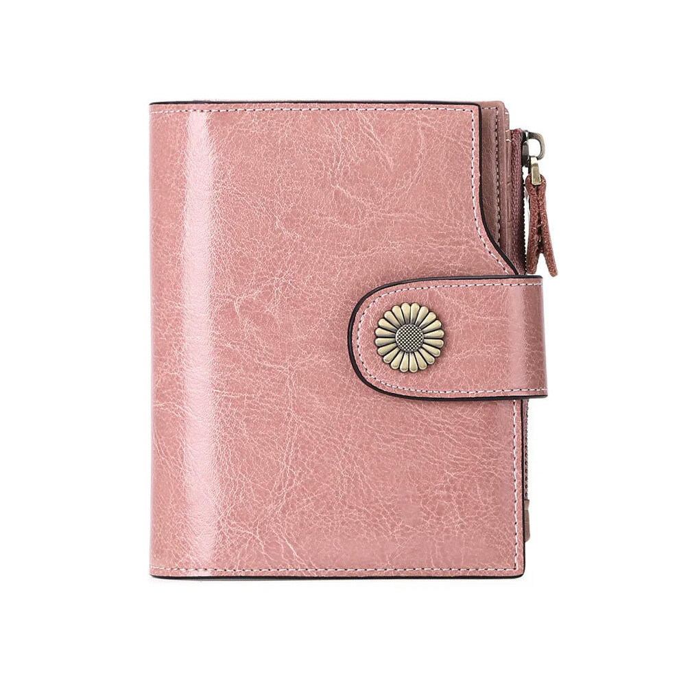 (Pink) SENDEFN Brand Fashion Women Wallet Genuine Leather RFID Protection Wallets With Zipper Girl Coin Purse Fold Card Holder Wallet