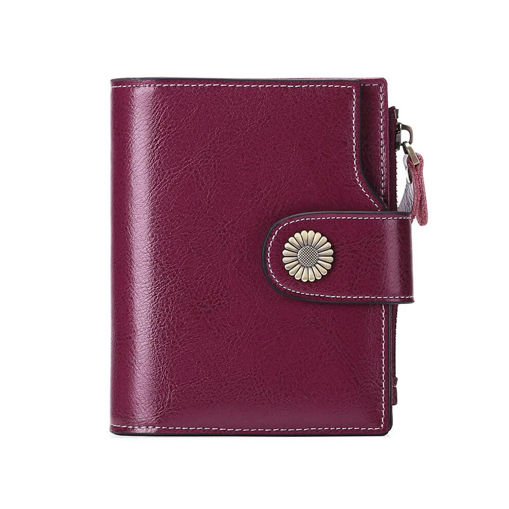 (Deep purple) SENDEFN Brand Fashion Women Wallet Genuine Leather RFID Protection Wallets With Zipper Girl Coin Purse Fold Card Holder Wallet