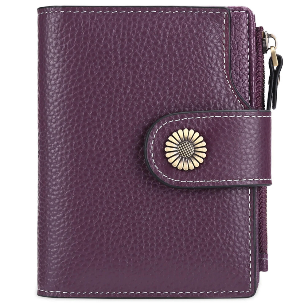 (Dark purple) SENDEFN Brand Fashion Women Wallet Genuine Leather RFID Protection Wallets With Zipper Girl Coin Purse Fold Card Holder Wallet