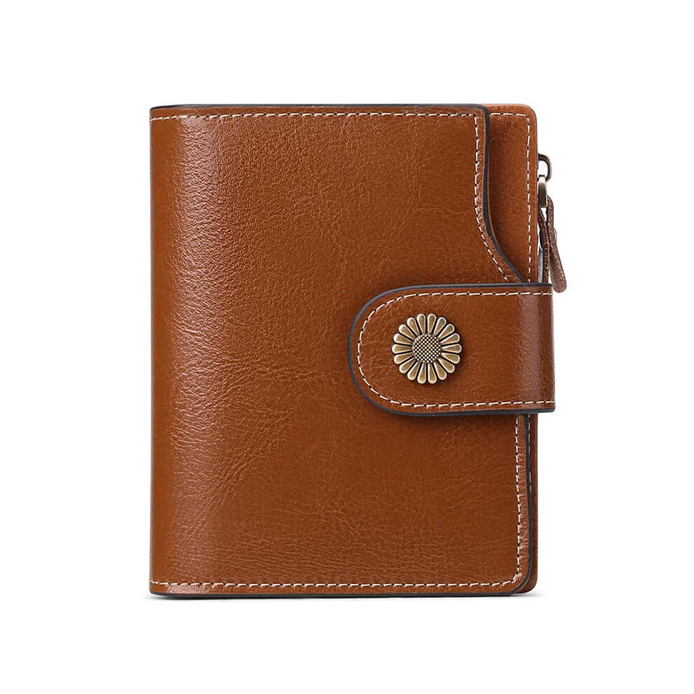 (Vintage brown) SENDEFN Brand Fashion Women Wallet Genuine Leather RFID Protection Wallets With Zipper Girl Coin Purse Fold Card Holder Wallet