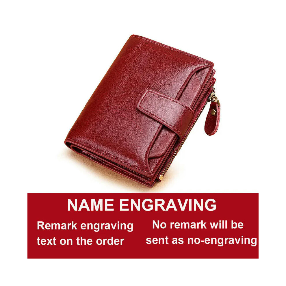 (Wine Red Name) 2024 New Short Women Wallets Genuine Leather Zipper Coin Pocket Women Purse Name Engraved Quality Card Holder Kpop Female Wallet