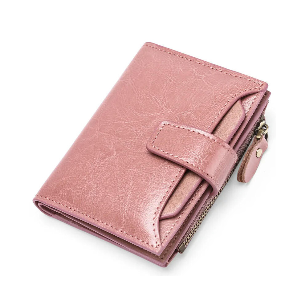 (Pink) 2024 New Short Women Wallets Genuine Leather Zipper Coin Pocket Women Purse Name Engraved Quality Card Holder Kpop Female Wallet