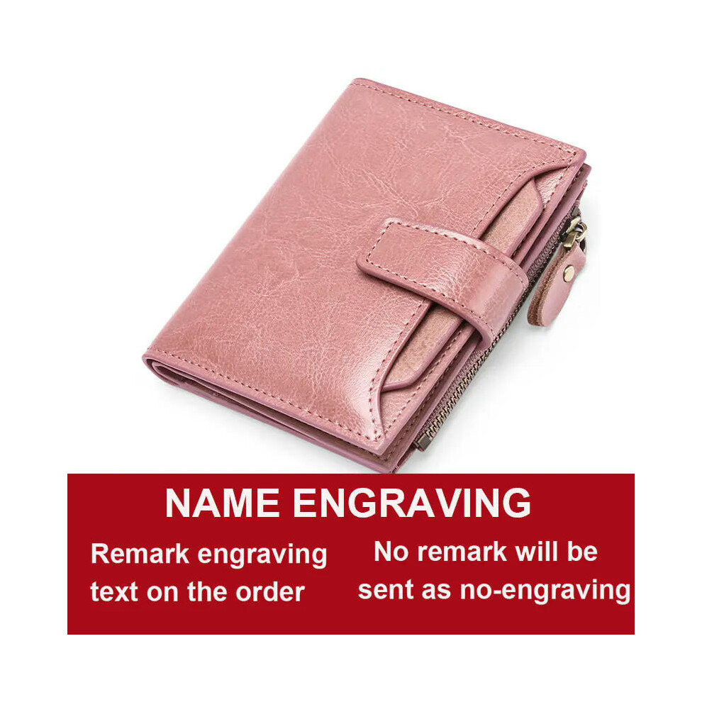 (Pink Name) 2024 New Short Women Wallets Genuine Leather Zipper Coin Pocket Women Purse Name Engraved Quality Card Holder Kpop Female Wallet