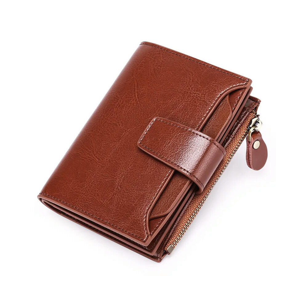 (Brown) 2024 New Short Women Wallets Genuine Leather Zipper Coin Pocket Women Purse Name Engraved Quality Card Holder Kpop Female Wallet