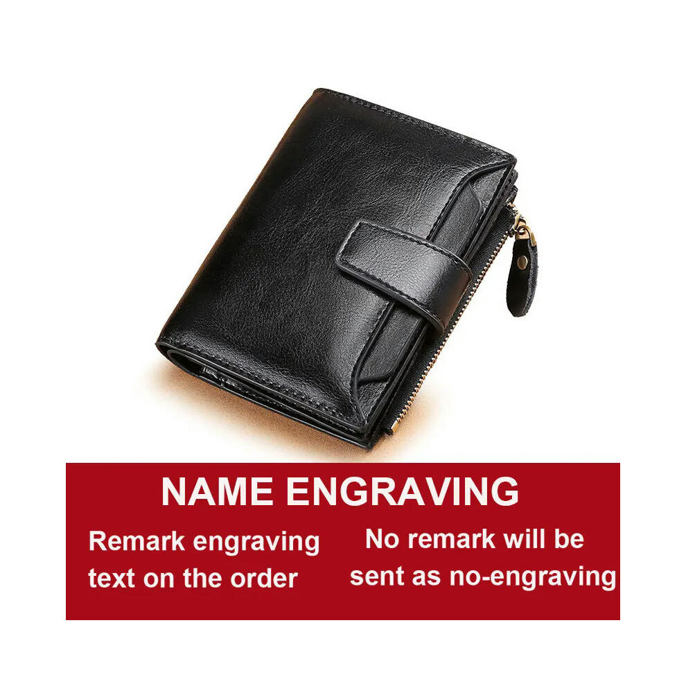 (Black Name) 2024 New Short Women Wallets Genuine Leather Zipper Coin Pocket Women Purse Name Engraved Quality Card Holder Kpop Female Wallet