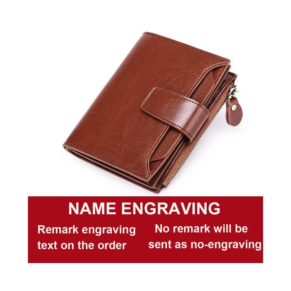 (Brown Name) 2024 New Short Women Wallets Genuine Leather Zipper Coin Pocket Women Purse Name Engraved Quality Card Holder Kpop Female Wallet