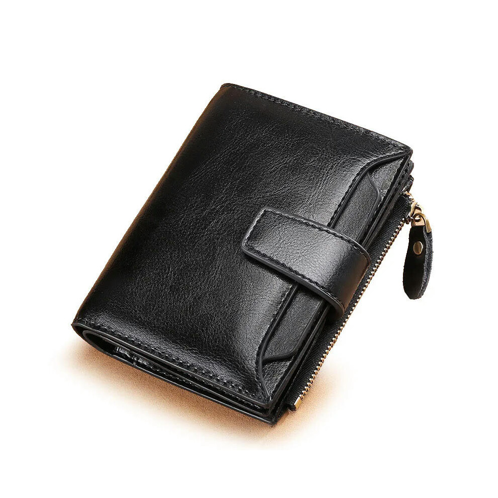 (Black) 2024 New Short Women Wallets Genuine Leather Zipper Coin Pocket Women Purse Name Engraved Quality Card Holder Kpop Female Wallet